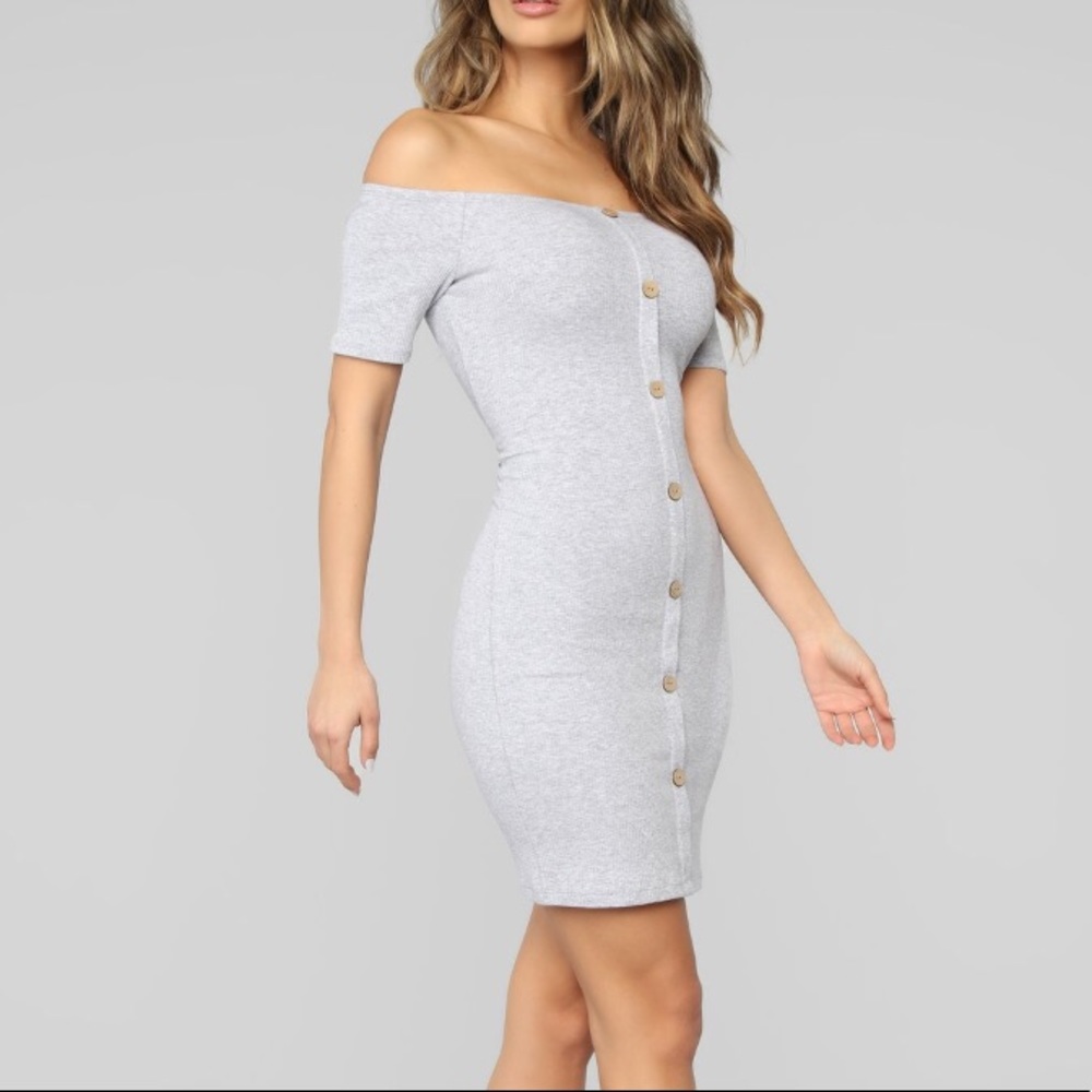 Justine Off Shoulder Dress-Heather Grey